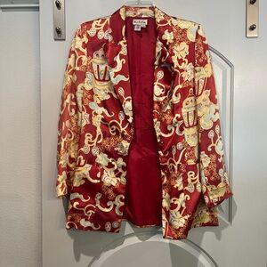 Vintage lantern Patterned red satin style blazer Jacket. Gorgeous!!